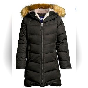 Lands’ End Girls Winter Fleece Lined Down Alternative ThermoPlume Coat